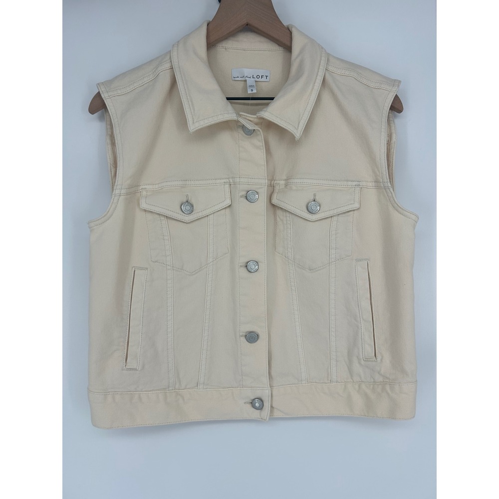 LOFT Cream Sleeveless Denim-Style Vest